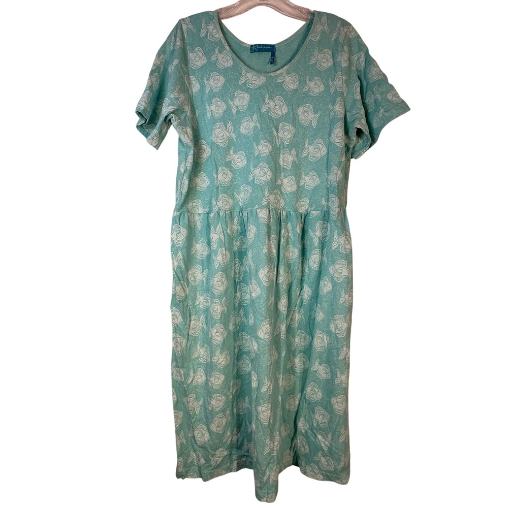 Fresh Produce Teal Fish Print Cotton Midi Dress ASDRISF 21187 Aqua Medium